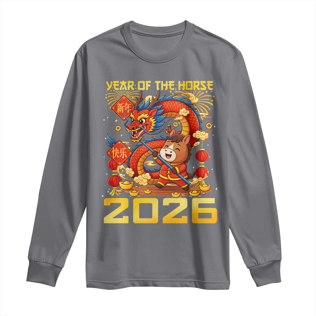 Chinese New Year 2026 Long Sleeve Shirt LYE Year of The Horse TS10 Charcoal Print Your Wear