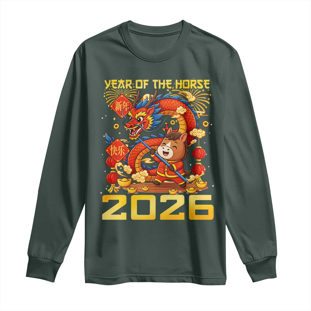 Chinese New Year 2026 Long Sleeve Shirt LYE Year of The Horse TS10 Dark Forest Green Print Your Wear