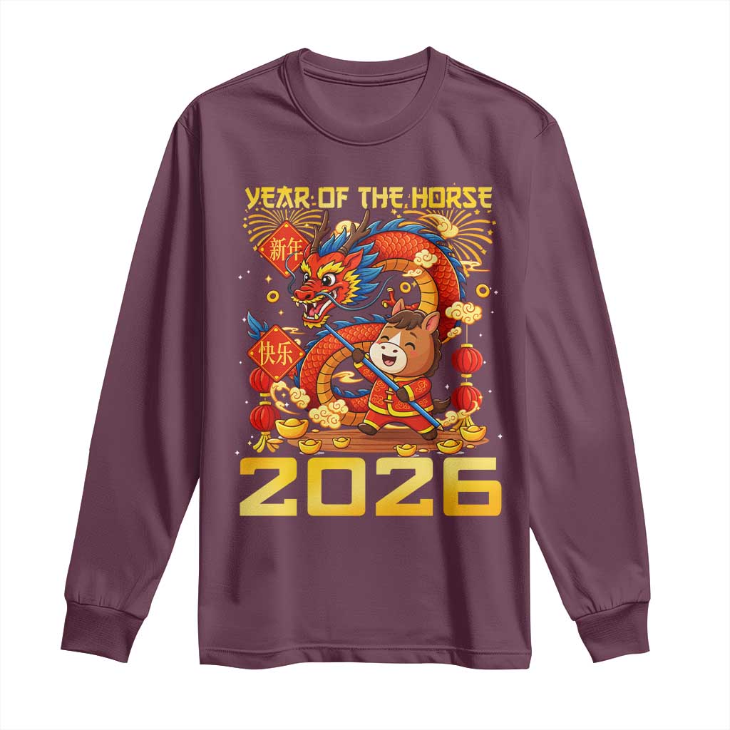 Chinese New Year 2026 Long Sleeve Shirt LYE Year of The Horse TS10 Maroon Print Your Wear