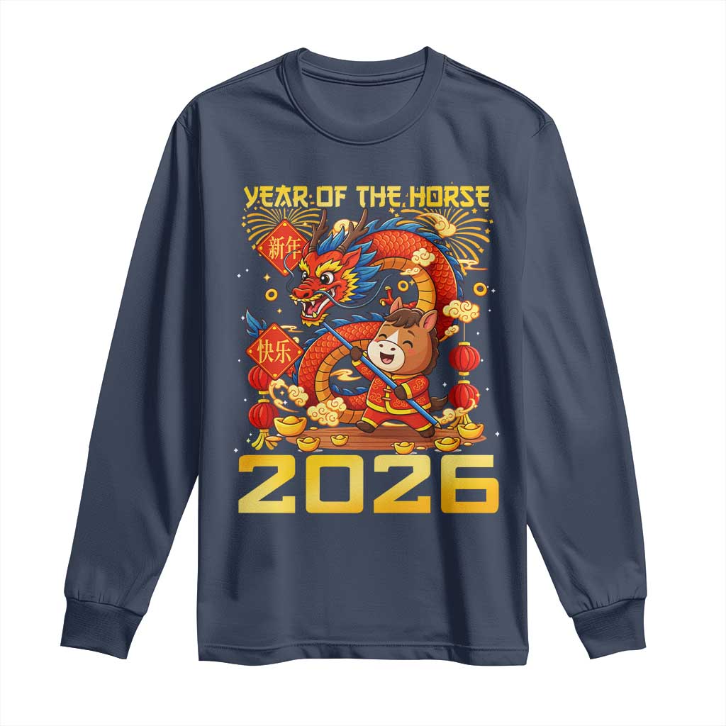 Chinese New Year 2026 Long Sleeve Shirt LYE Year of The Horse TS10 Navy Print Your Wear