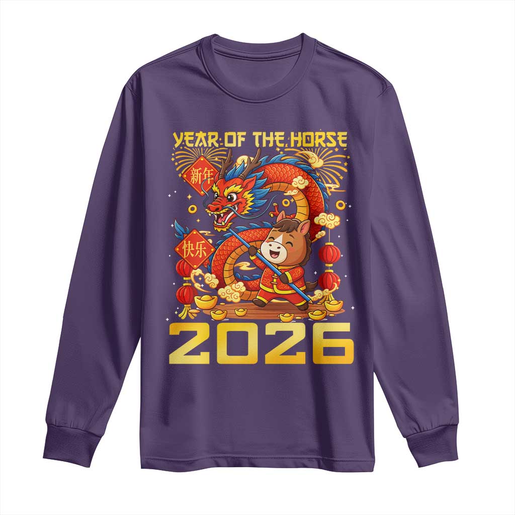 Chinese New Year 2026 Long Sleeve Shirt LYE Year of The Horse TS10 Purple Print Your Wear