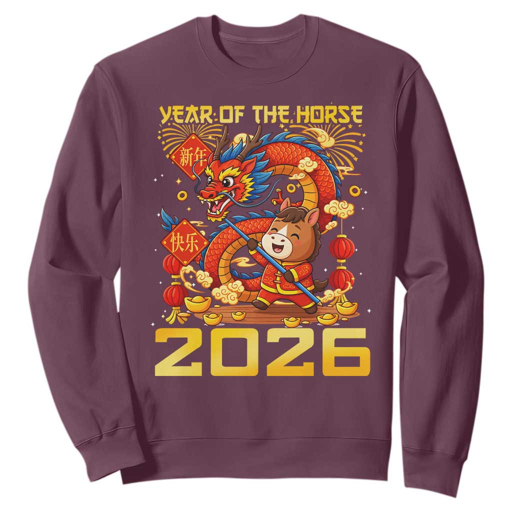 Chinese New Year 2026 Sweatshirt LYE Year of The Horse TS10 Maroon Print Your Wear