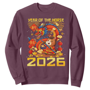 Chinese New Year 2026 Sweatshirt LYE Year of The Horse TS10 Maroon Print Your Wear
