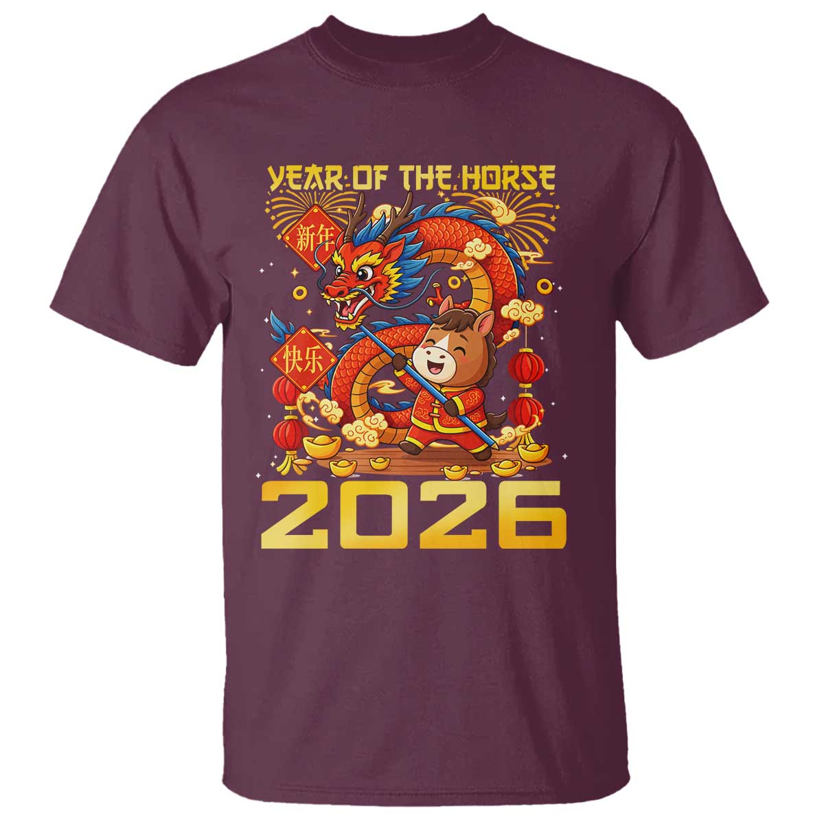 Chinese New Year 2026 T Shirt LYE Year of The Horse TS10 Maroon Print Your Wear