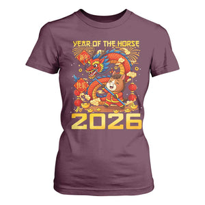Chinese New Year 2026 T Shirt For Women LYE Year of The Horse TS10 Maroon Print Your Wear