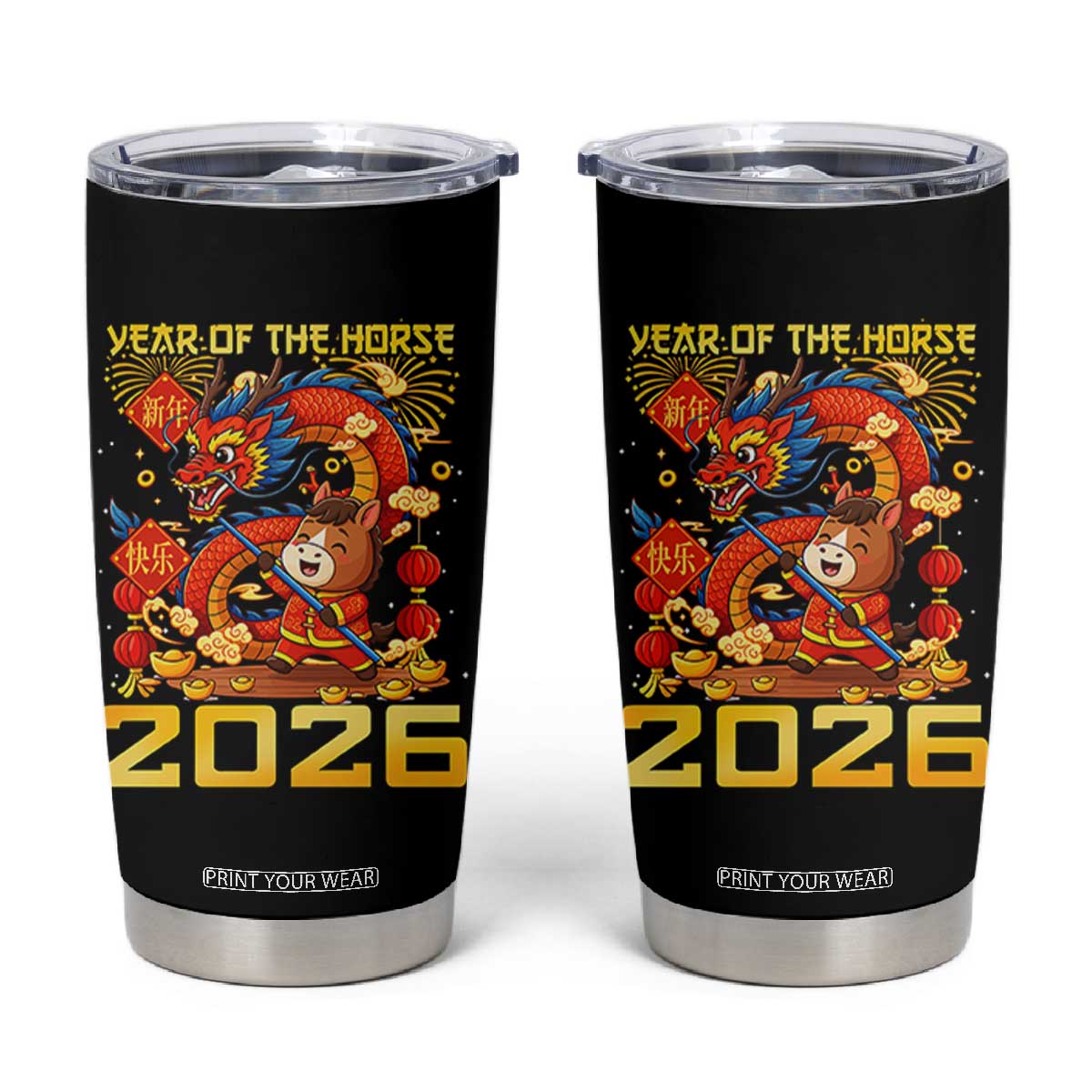 Chinese New Year 2026 Tumbler Cup LYE Year of The Horse TS10 Black Print Your Wear