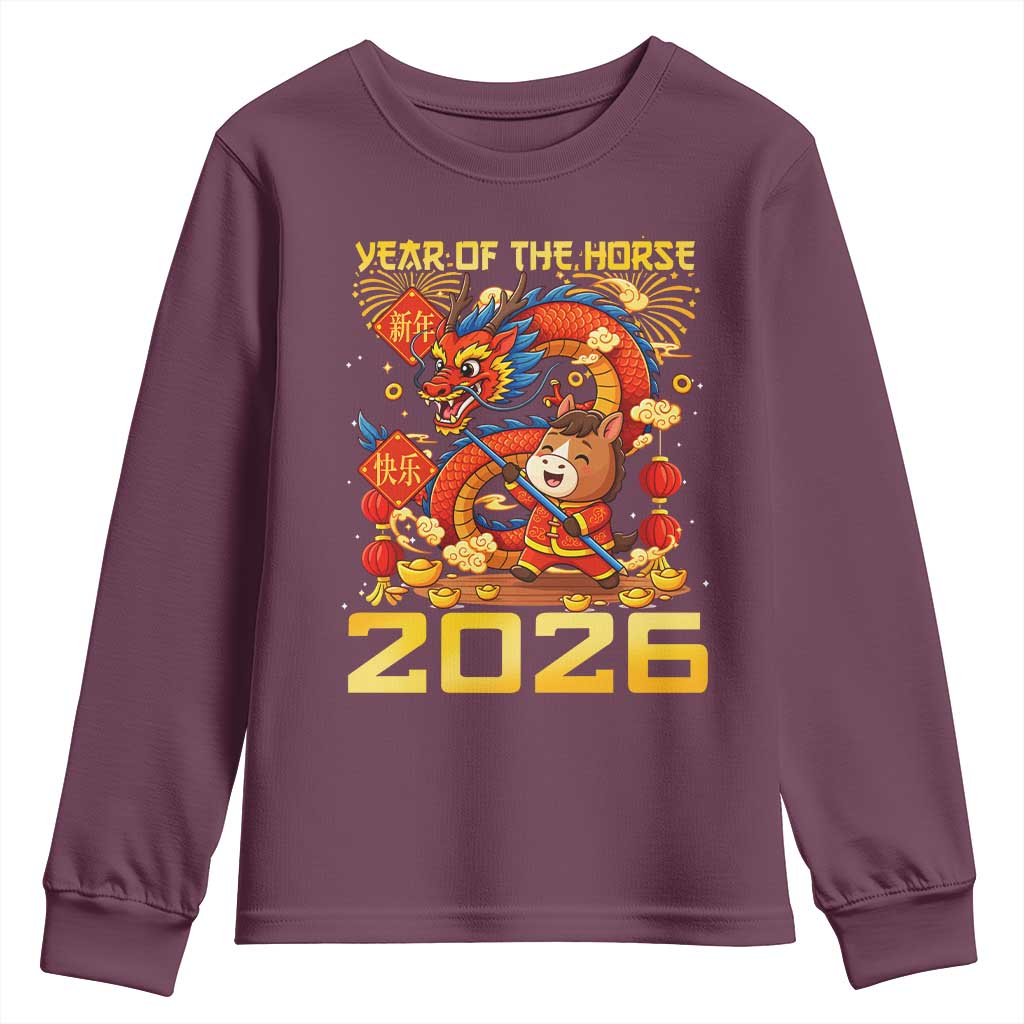 Chinese New Year 2026 Youth Sweatshirt LYE Year of The Horse TS10 Maroon Print Your Wear