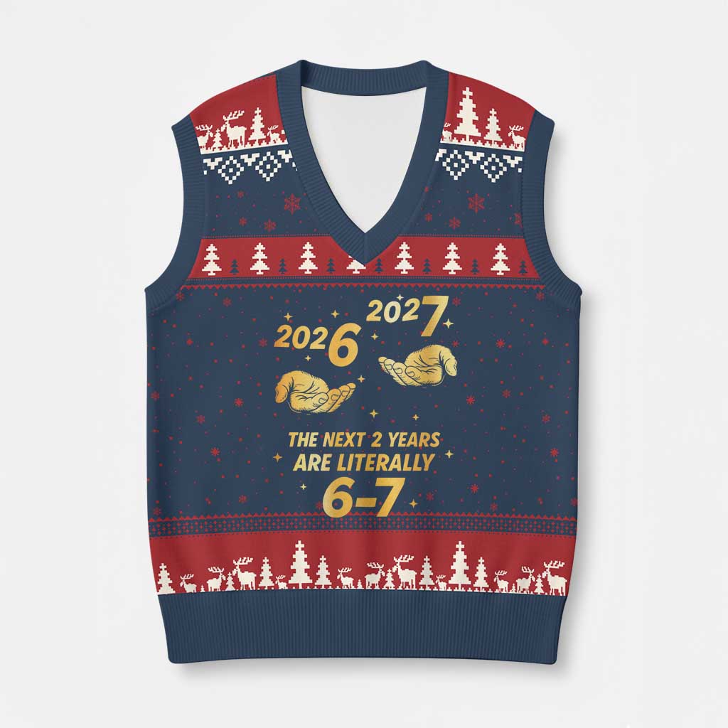 Funny 67 New Years Eve V-Neck Knit Sweater Vest Six Seven Boys Kids NYE Party 6 7 Meme TS10 Navy Red Print Your Wear