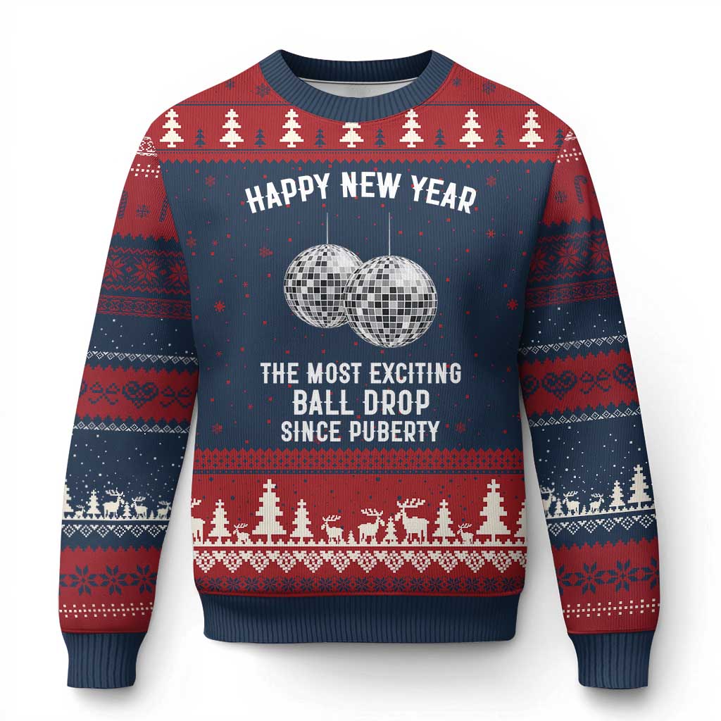 Funny New Years Eve Ugly Christmas Sweater Ball Drop Rude Adult Humor TS10 Navy Red Print Your Wear