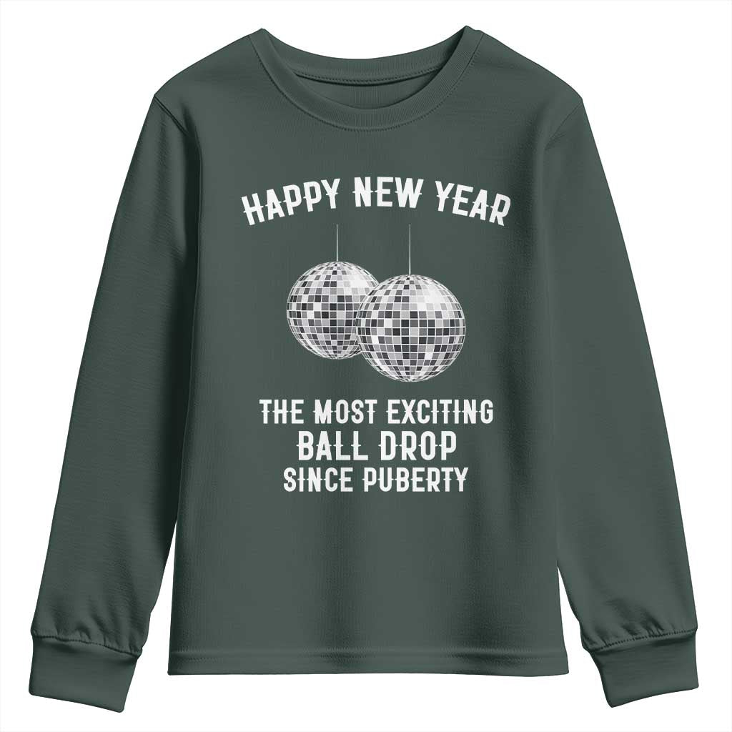Funny New Years Eve Youth Sweatshirt Ball Drop Rude Adult Humor TS10 Dark Forest Green Print Your Wear