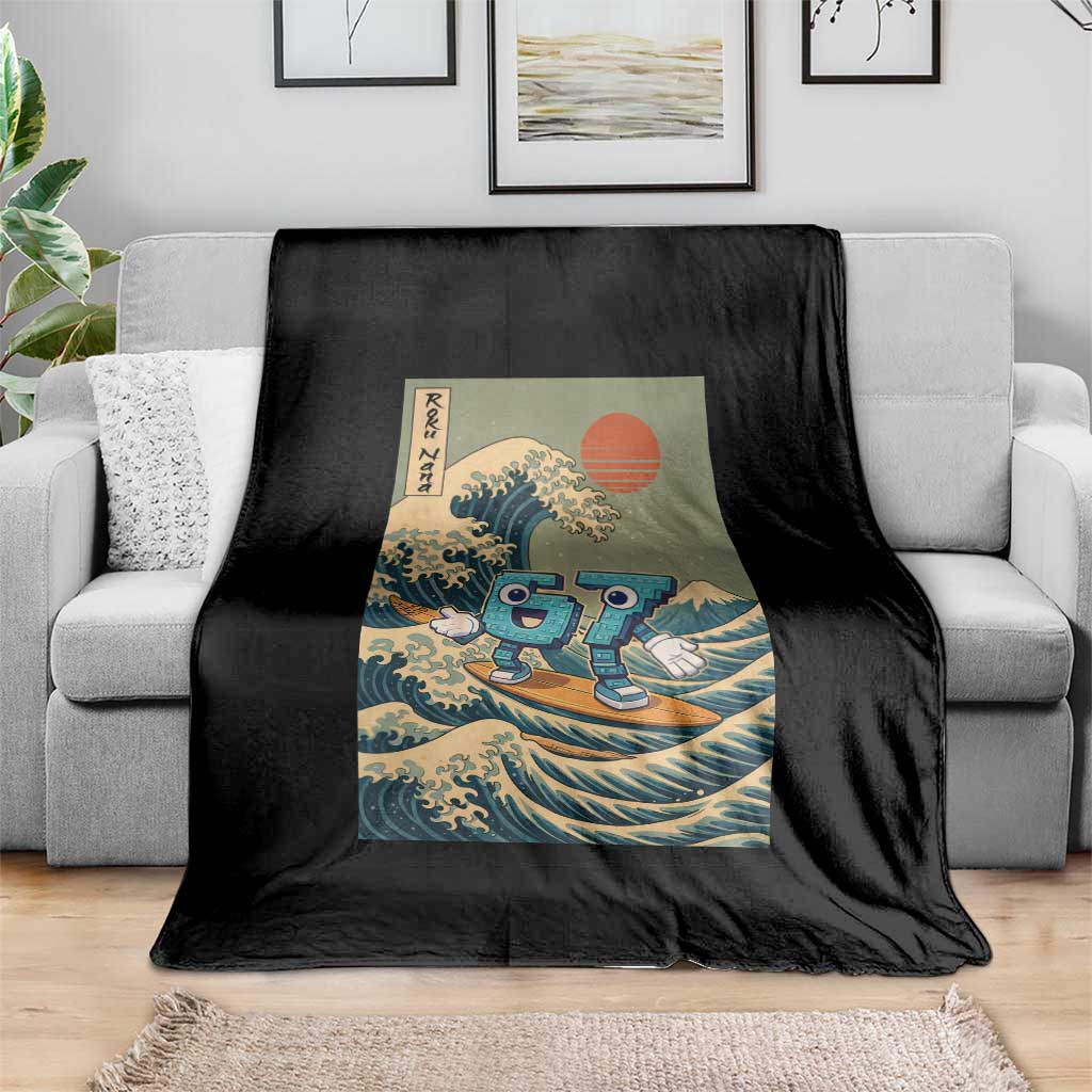 67 Surfing Japanese Throw Blanket Funny Great Wave Off Kanagawa Six Seven Brainrot Meme TS10 Print Your Wear