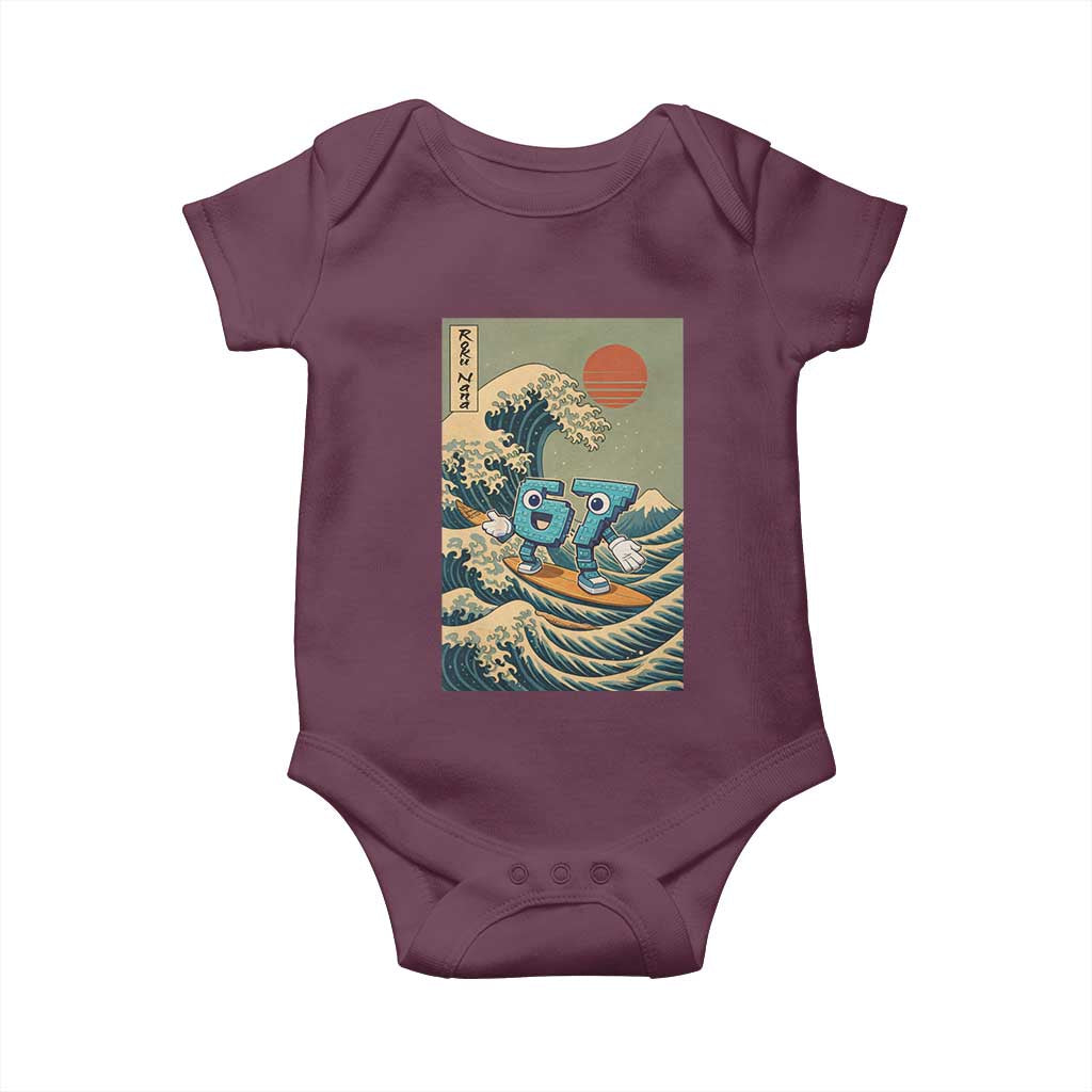 67 Surfing Japanese Baby Onesie Funny Great Wave Off Kanagawa Six Seven Brainrot Meme TS10 Maroon Print Your Wear