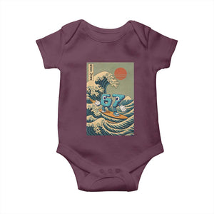 67 Surfing Japanese Baby Onesie Funny Great Wave Off Kanagawa Six Seven Brainrot Meme TS10 Maroon Print Your Wear