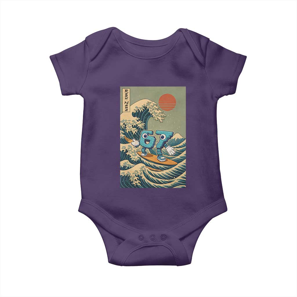 67 Surfing Japanese Baby Onesie Funny Great Wave Off Kanagawa Six Seven Brainrot Meme TS10 Purple Print Your Wear