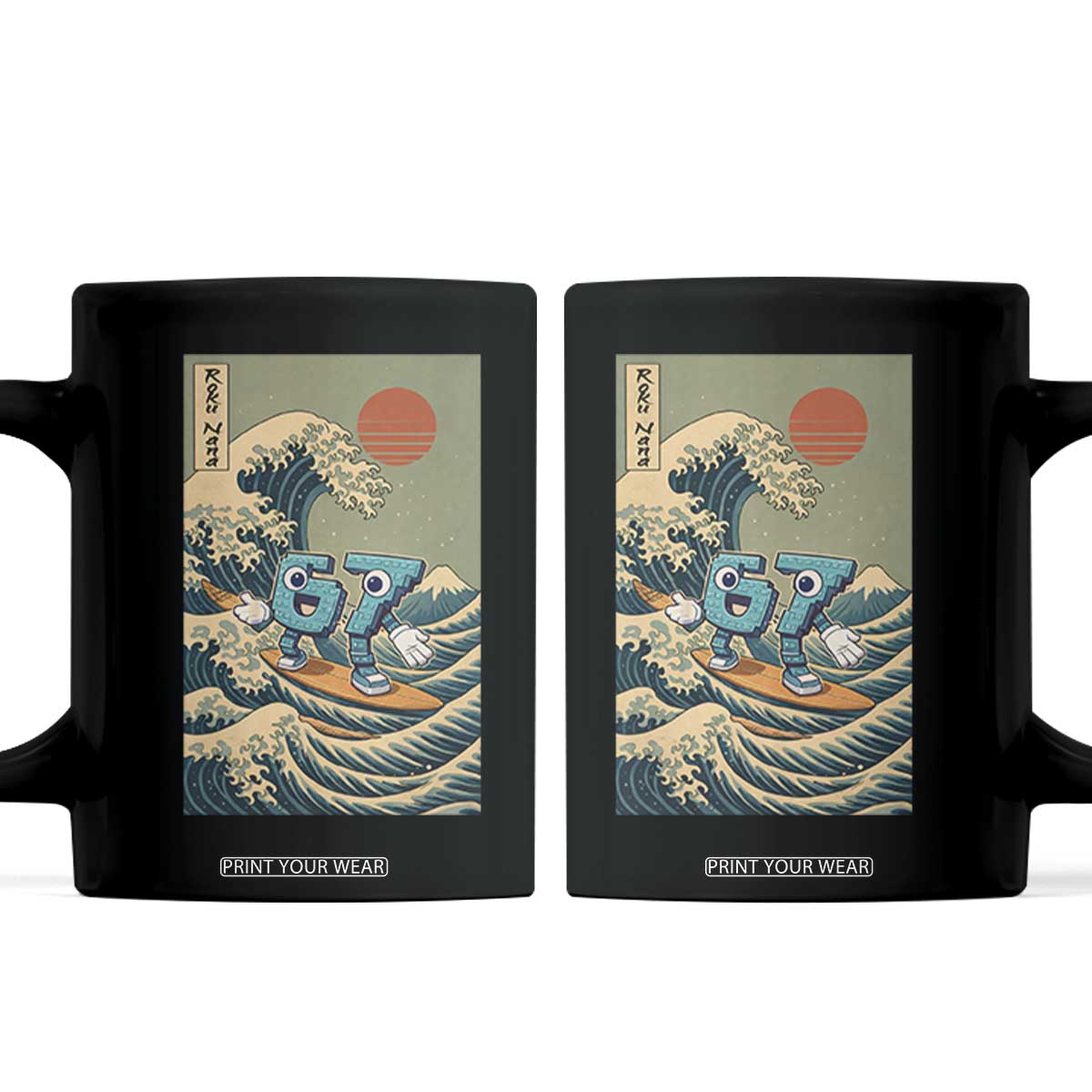 67 Surfing Japanese Coffee Mug Funny Great Wave Off Kanagawa Six Seven Brainrot Meme TS10 Black Print Your Wear