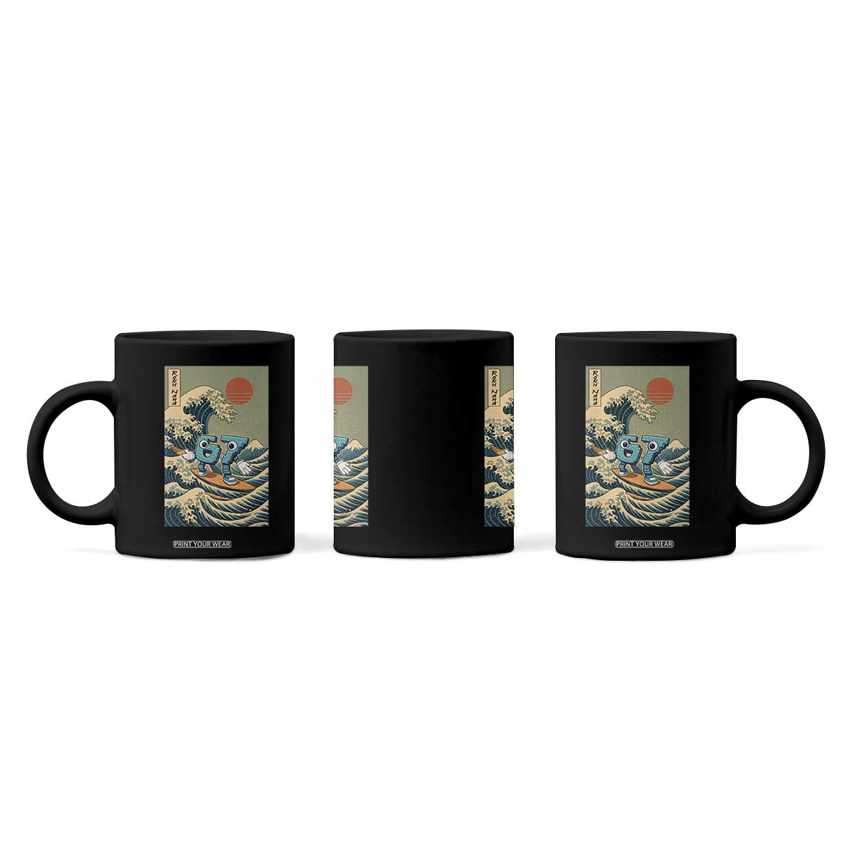 67 Surfing Japanese Coffee Mug Funny Great Wave Off Kanagawa Six Seven Brainrot Meme TS10 Print Your Wear