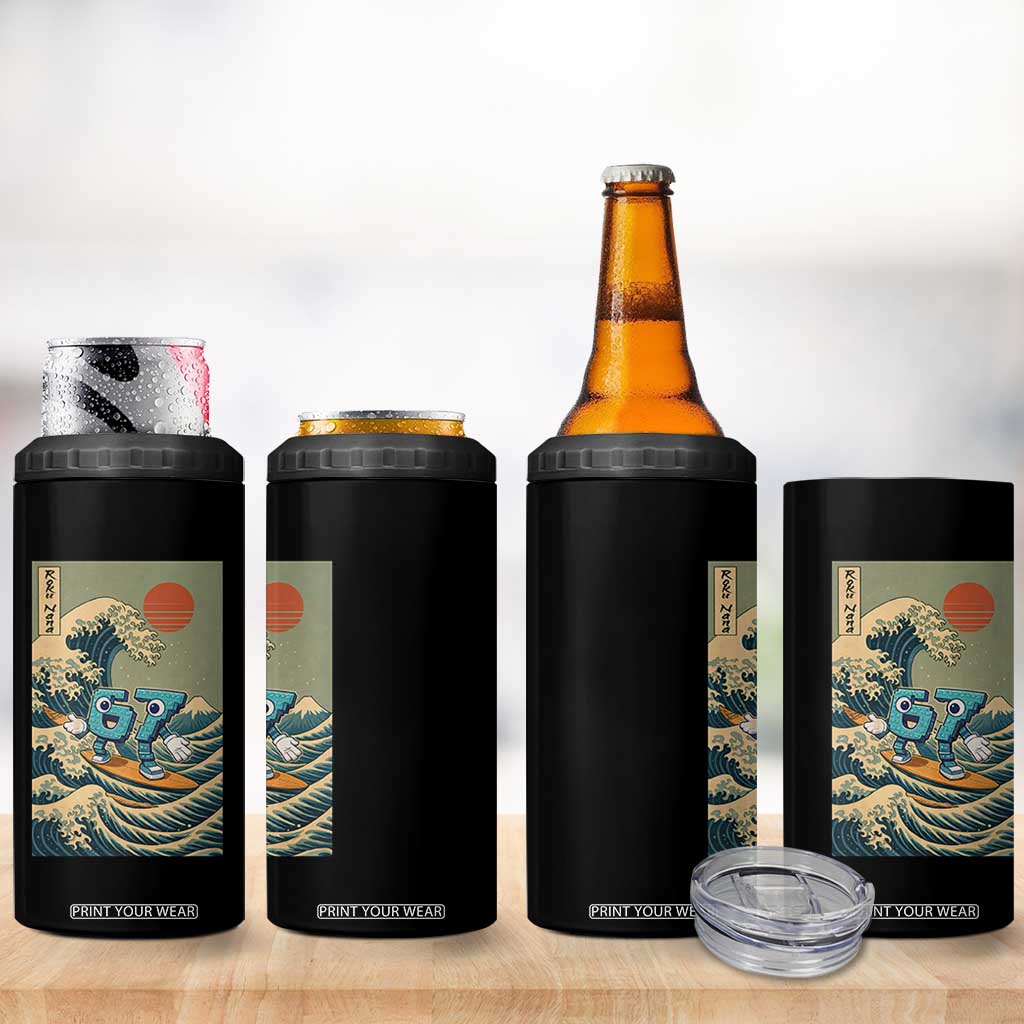 67 Surfing Japanese 4 in 1 Can Cooler Tumbler Funny Great Wave Off Kanagawa Six Seven Brainrot Meme TS10 Print Your Wear