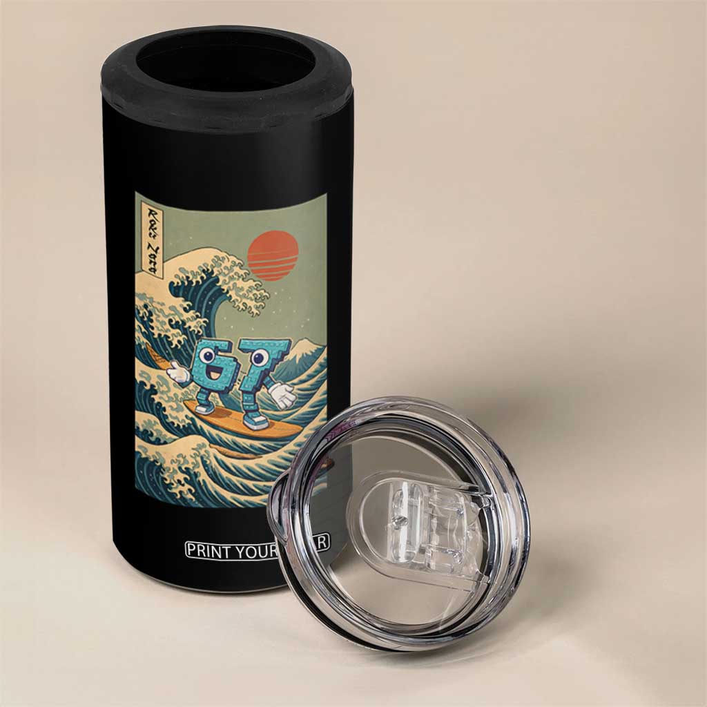 67 Surfing Japanese 4 in 1 Can Cooler Tumbler Funny Great Wave Off Kanagawa Six Seven Brainrot Meme TS10 Print Your Wear