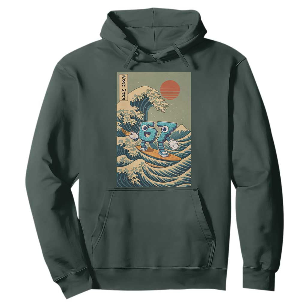 67 Surfing Japanese Hoodie Funny Great Wave Off Kanagawa Six Seven Brainrot Meme TS10 Dark Forest Green Print Your Wear