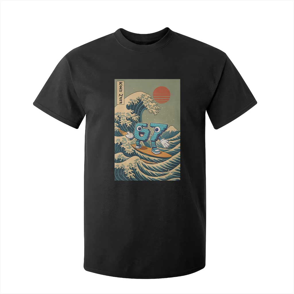 67 Surfing Japanese T Shirt For Kid Funny Great Wave Off Kanagawa Six Seven Brainrot Meme TS10 Black Print Your Wear