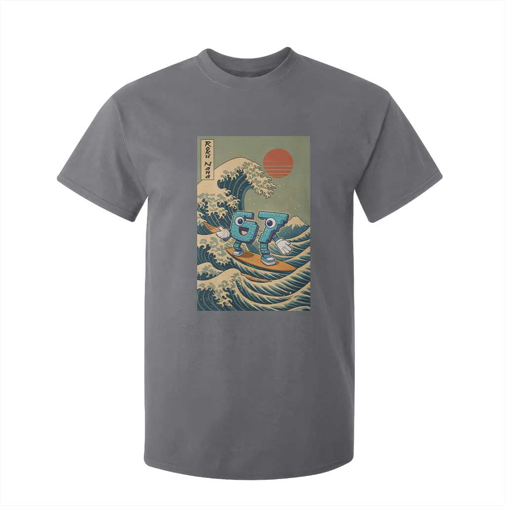 67 Surfing Japanese T Shirt For Kid Funny Great Wave Off Kanagawa Six Seven Brainrot Meme TS10 Charcoal Print Your Wear