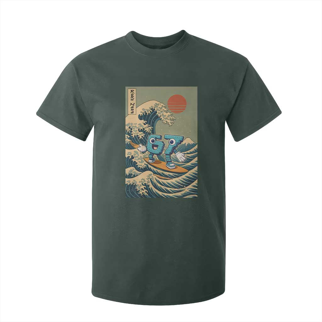 67 Surfing Japanese T Shirt For Kid Funny Great Wave Off Kanagawa Six Seven Brainrot Meme TS10 Dark Forest Green Print Your Wear
