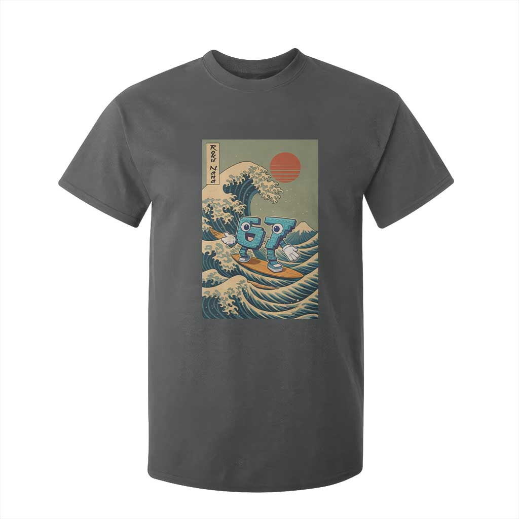 67 Surfing Japanese T Shirt For Kid Funny Great Wave Off Kanagawa Six Seven Brainrot Meme TS10 Dark Heather Print Your Wear