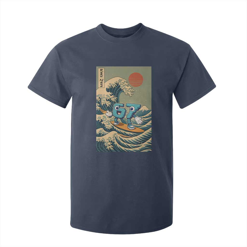 67 Surfing Japanese T Shirt For Kid Funny Great Wave Off Kanagawa Six Seven Brainrot Meme TS10 Navy Print Your Wear