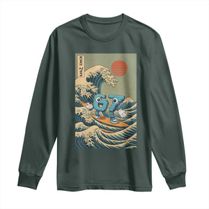 67 Surfing Japanese Long Sleeve Shirt Funny Great Wave Off Kanagawa Six Seven Brainrot Meme TS10 Dark Forest Green Print Your Wear