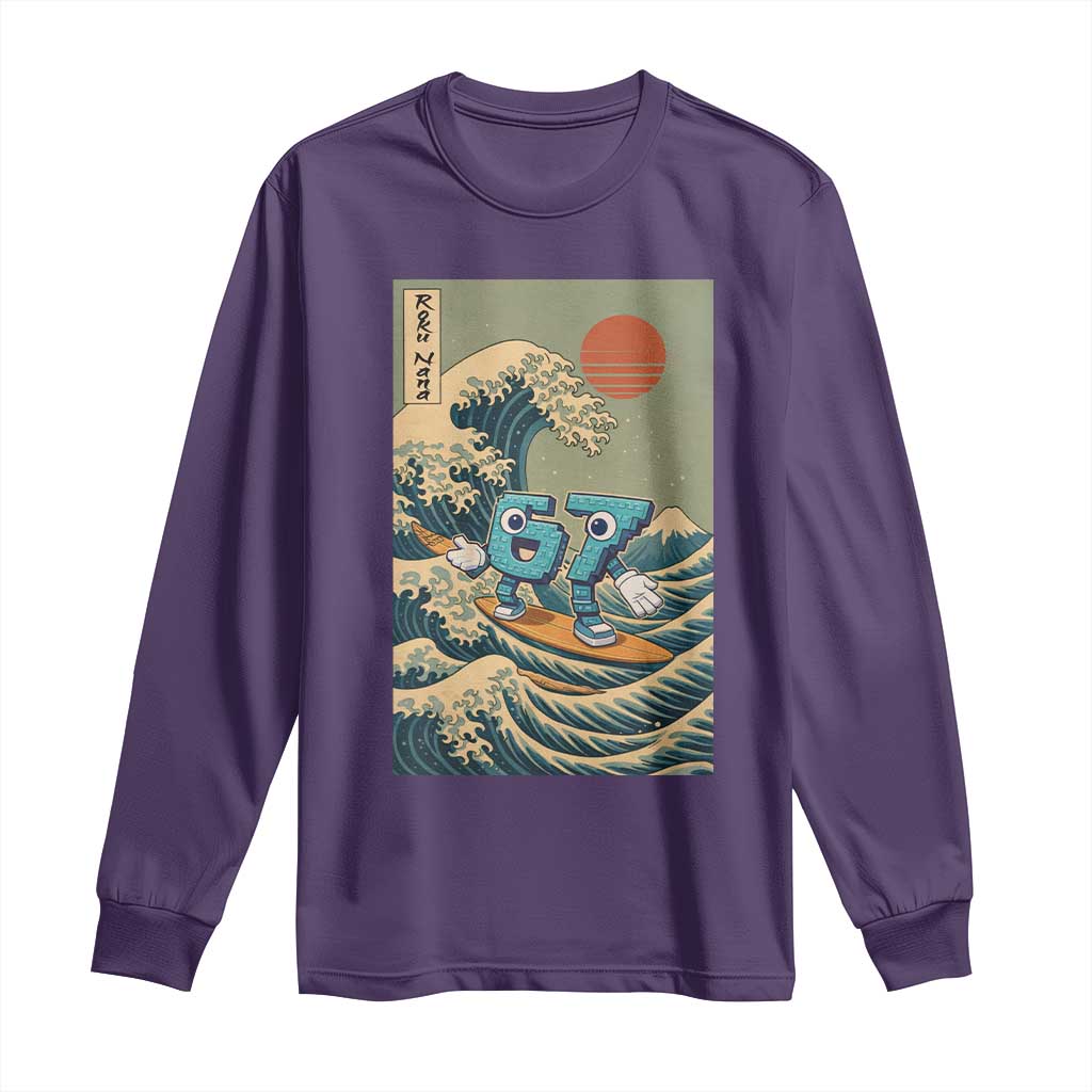67 Surfing Japanese Long Sleeve Shirt Funny Great Wave Off Kanagawa Six Seven Brainrot Meme TS10 Purple Print Your Wear