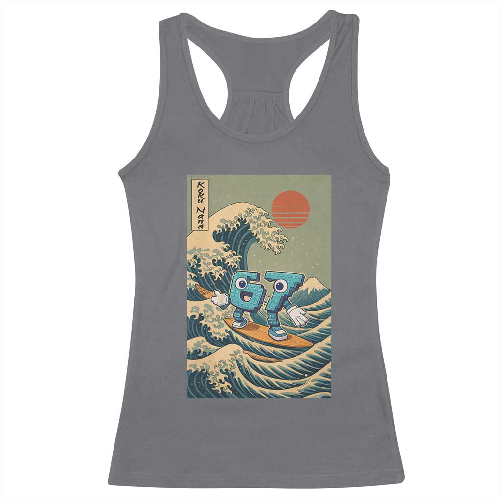 67 Surfing Japanese Racerback Tank Top Funny Great Wave Off Kanagawa Six Seven Brainrot Meme TS10 Charcoal Print Your Wear