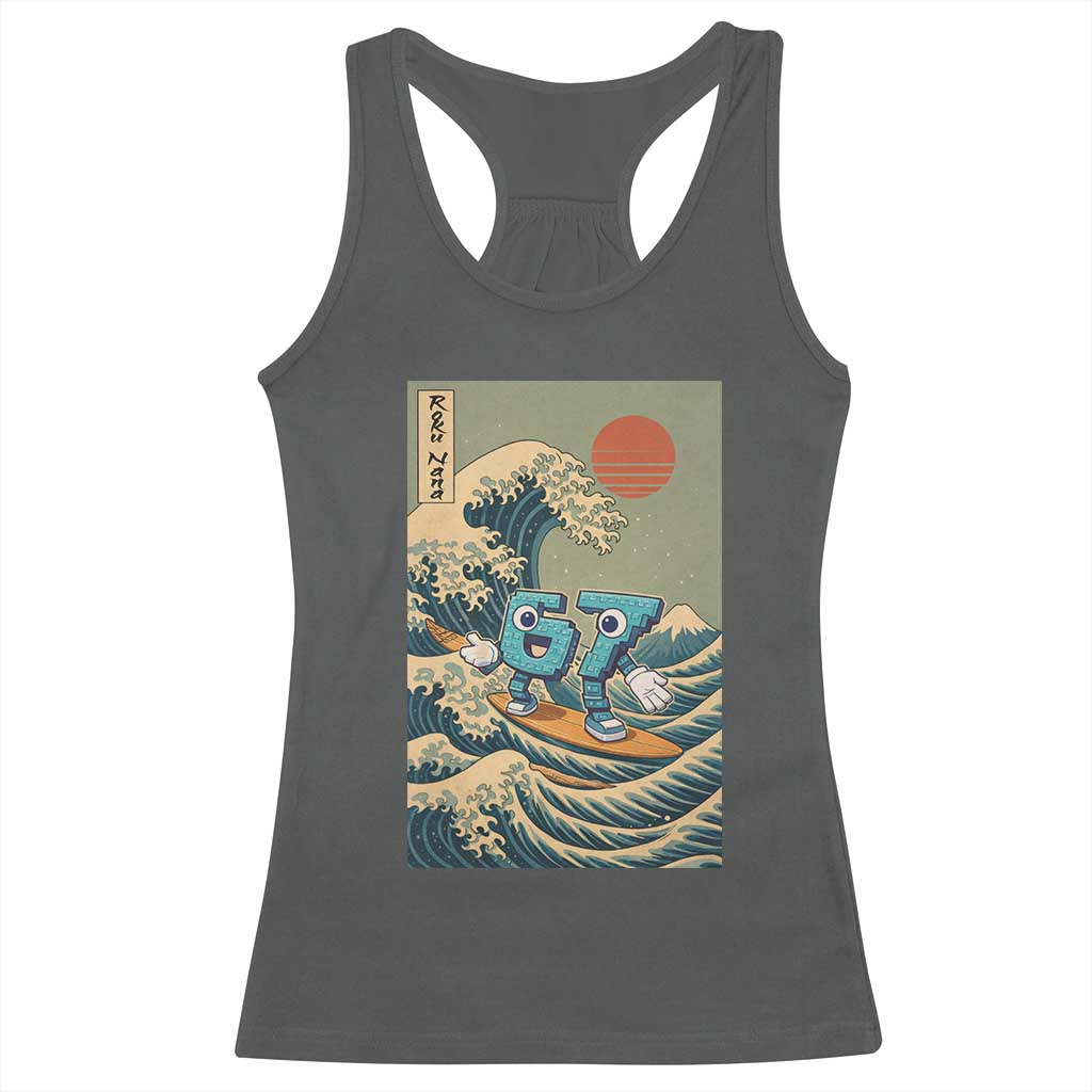 67 Surfing Japanese Racerback Tank Top Funny Great Wave Off Kanagawa Six Seven Brainrot Meme TS10 Dark Heather Print Your Wear