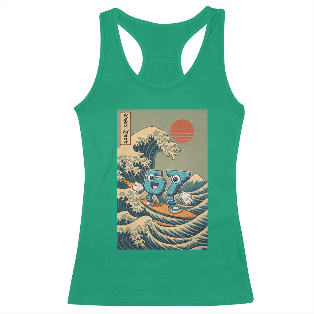 67 Surfing Japanese Racerback Tank Top Funny Great Wave Off Kanagawa Six Seven Brainrot Meme TS10 Irish Green Print Your Wear