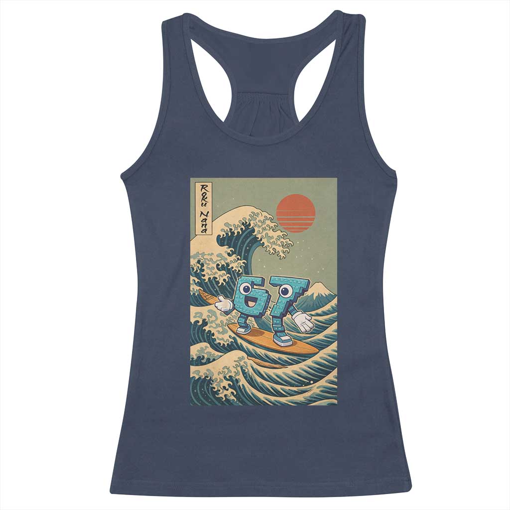 67 Surfing Japanese Racerback Tank Top Funny Great Wave Off Kanagawa Six Seven Brainrot Meme TS10 Navy Print Your Wear