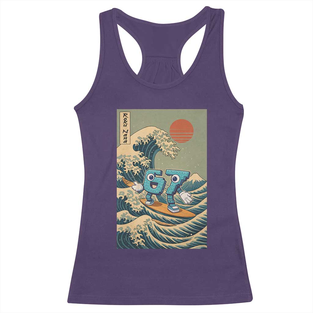 67 Surfing Japanese Racerback Tank Top Funny Great Wave Off Kanagawa Six Seven Brainrot Meme TS10 Purple Print Your Wear