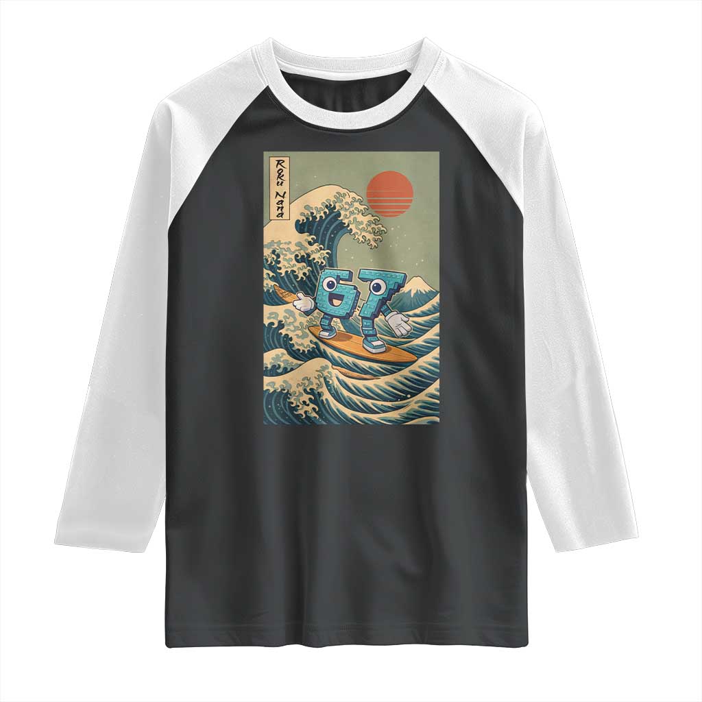 67 Surfing Japanese Raglan Shirt Funny Great Wave Off Kanagawa Six Seven Brainrot Meme TS10 Black White Print Your Wear