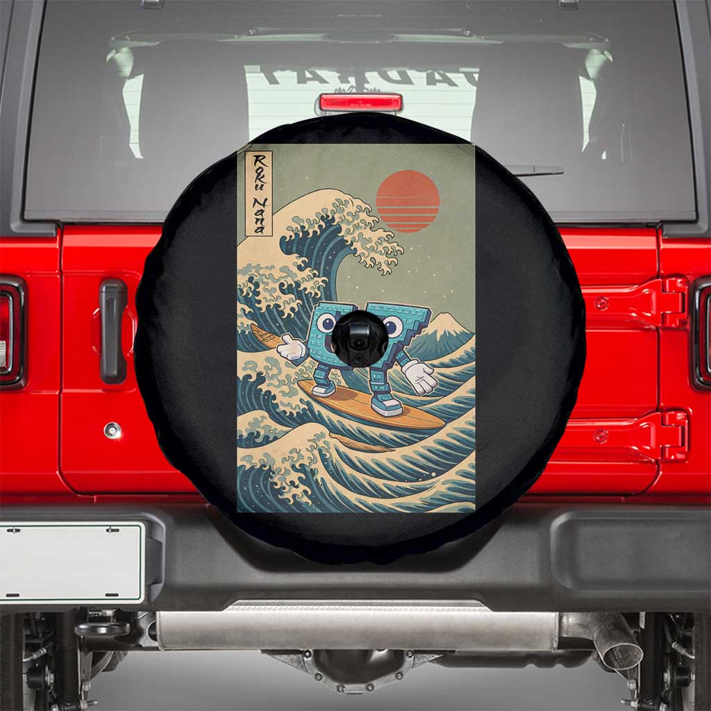 67 Surfing Japanese Spare Tire Cover Funny Great Wave Off Kanagawa Six Seven Brainrot Meme TS10 Black Print Your Wear