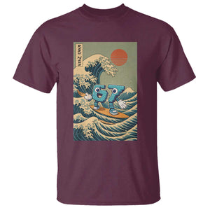 67 Surfing Japanese T Shirt Funny Great Wave Off Kanagawa Six Seven Brainrot Meme TS10 Maroon Print Your Wear