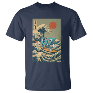 67 Surfing Japanese T Shirt Funny Great Wave Off Kanagawa Six Seven Brainrot Meme TS10 Navy Print Your Wear