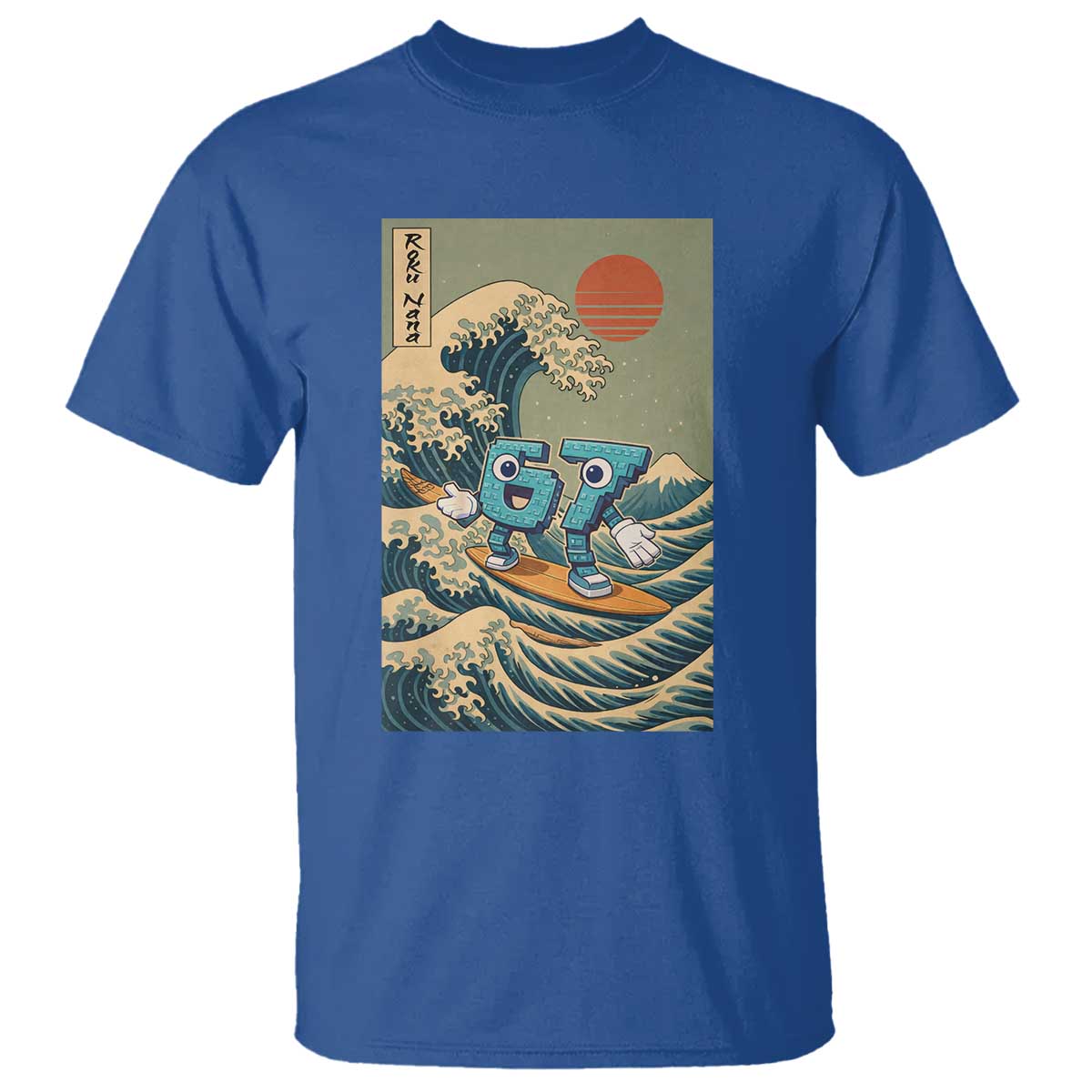 67 Surfing Japanese T Shirt Funny Great Wave Off Kanagawa Six Seven Brainrot Meme TS10 Royal Blue Print Your Wear