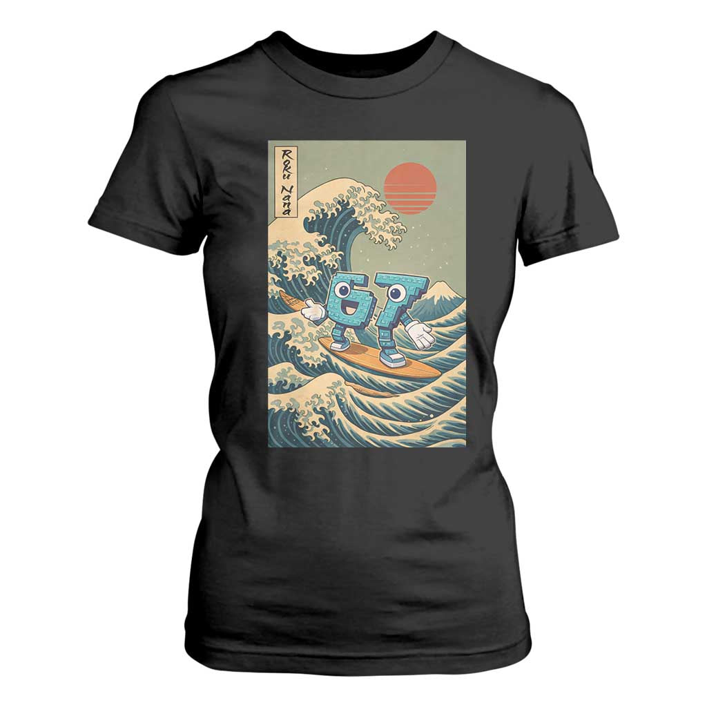 67 Surfing Japanese T Shirt For Women Funny Great Wave Off Kanagawa Six Seven Brainrot Meme TS10 Black Print Your Wear