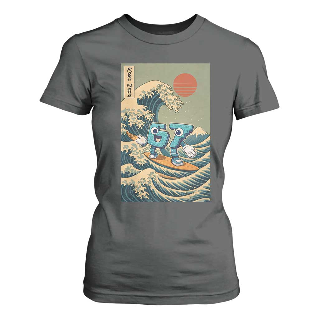 67 Surfing Japanese T Shirt For Women Funny Great Wave Off Kanagawa Six Seven Brainrot Meme TS10 Dark Heather Print Your Wear