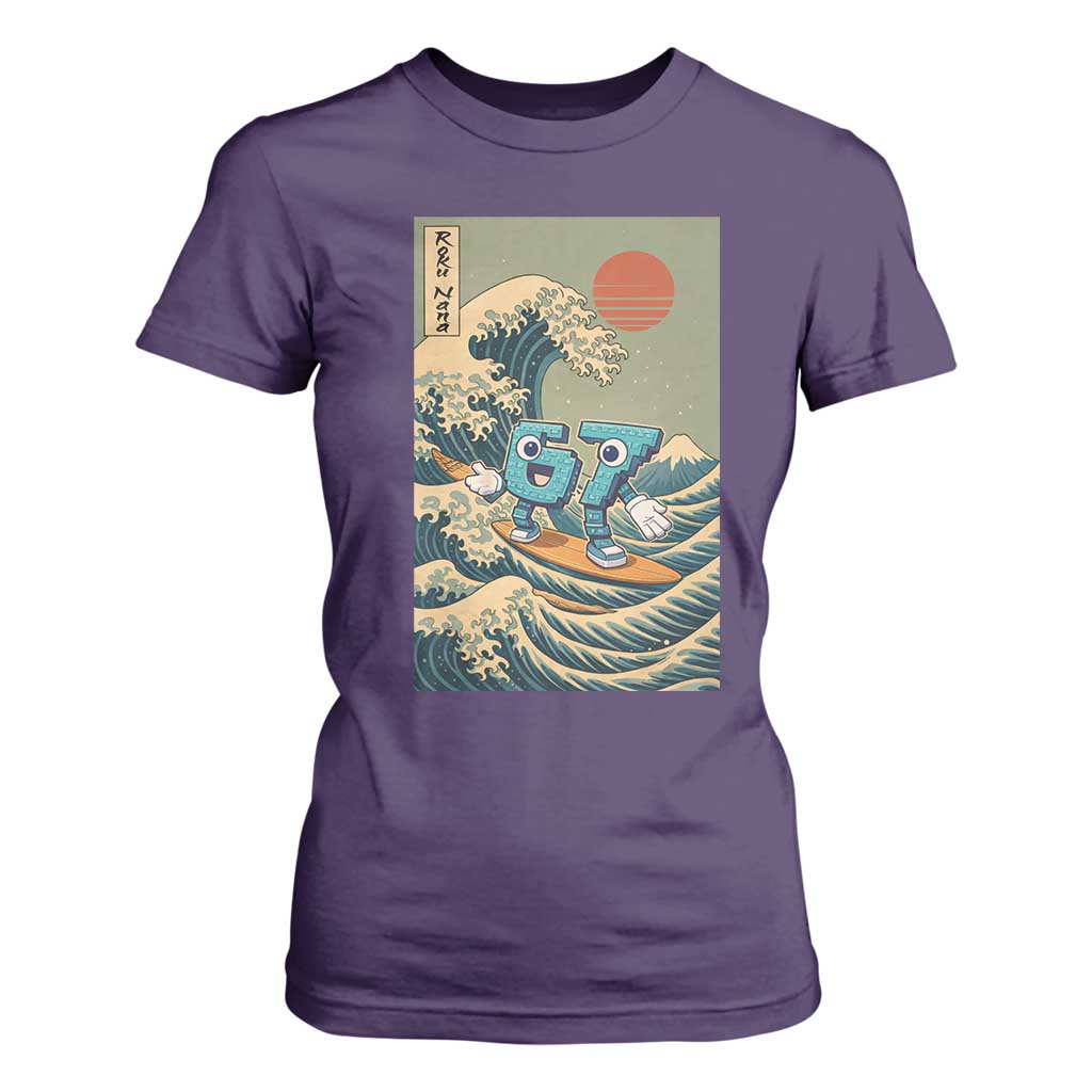 67 Surfing Japanese T Shirt For Women Funny Great Wave Off Kanagawa Six Seven Brainrot Meme TS10 Purple Print Your Wear