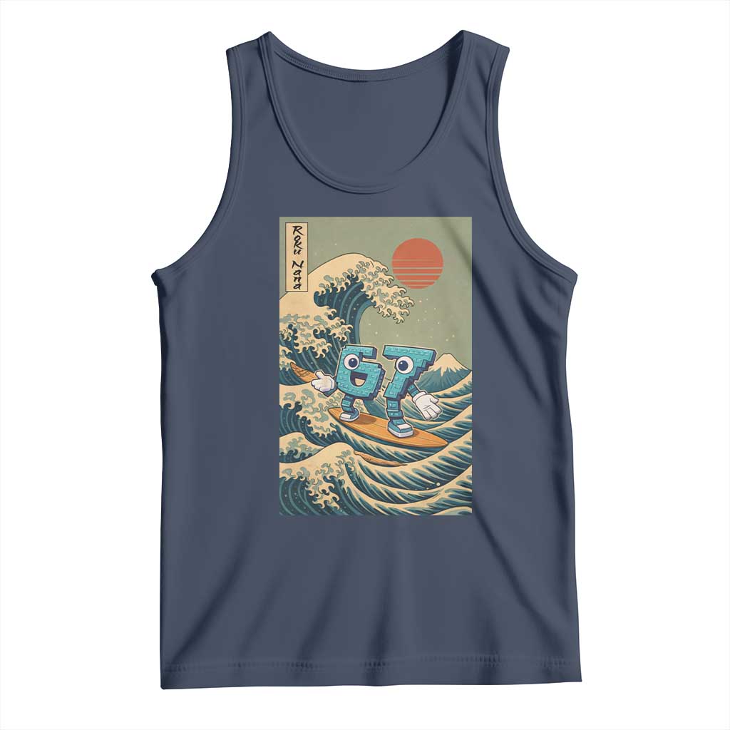 67 Surfing Japanese Tank Top Funny Great Wave Off Kanagawa Six Seven Brainrot Meme TS10 Navy Print Your Wear
