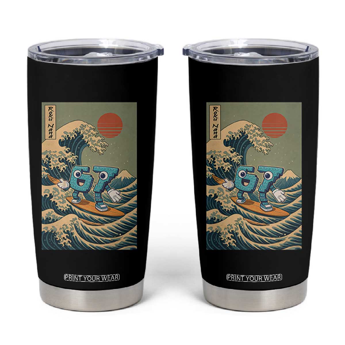 67 Surfing Japanese Tumbler Cup Funny Great Wave Off Kanagawa Six Seven Brainrot Meme TS10 Black Print Your Wear