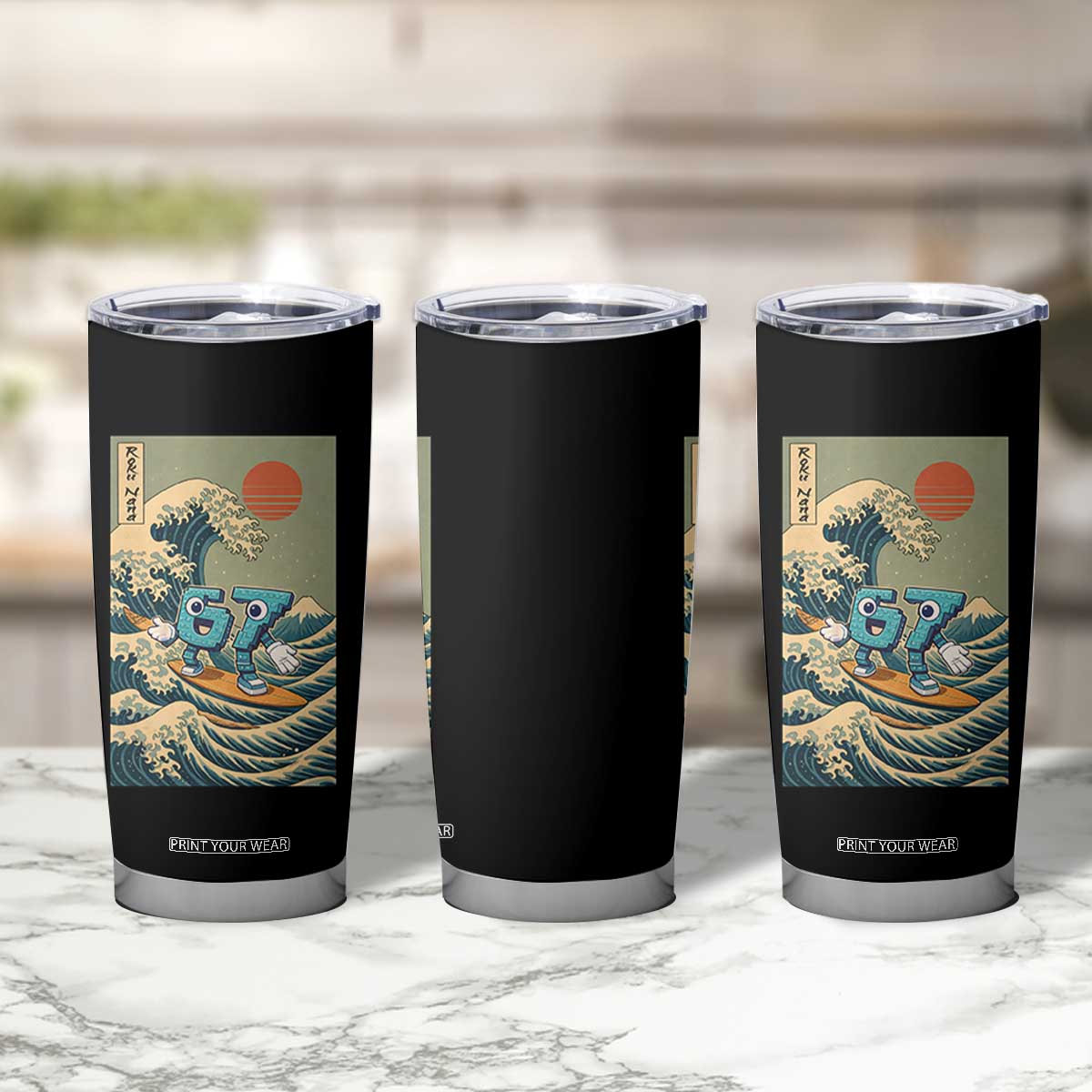 67 Surfing Japanese Tumbler Cup Funny Great Wave Off Kanagawa Six Seven Brainrot Meme TS10 Print Your Wear