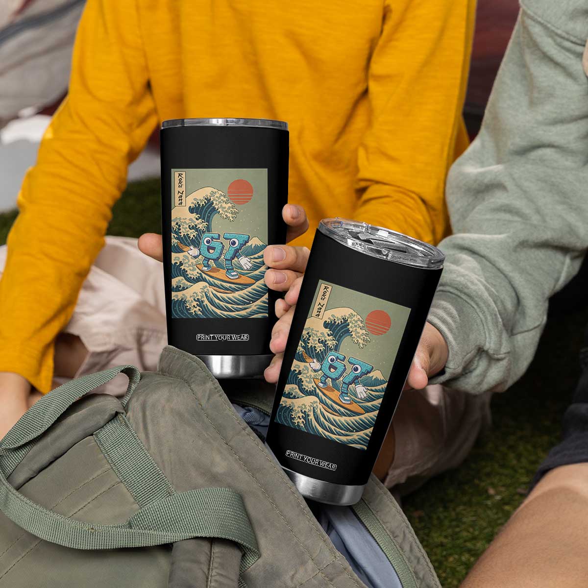 67 Surfing Japanese Tumbler Cup Funny Great Wave Off Kanagawa Six Seven Brainrot Meme TS10 Print Your Wear