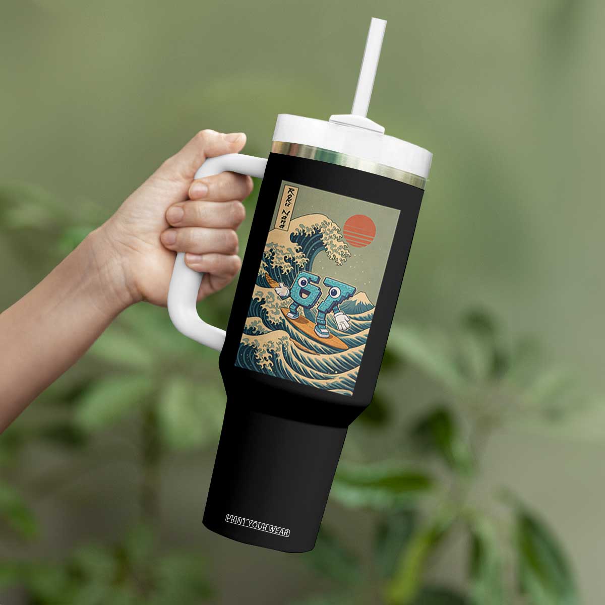 67 Surfing Japanese Tumbler With Handle Funny Great Wave Off Kanagawa Six Seven Brainrot Meme TS10 Print Your Wear