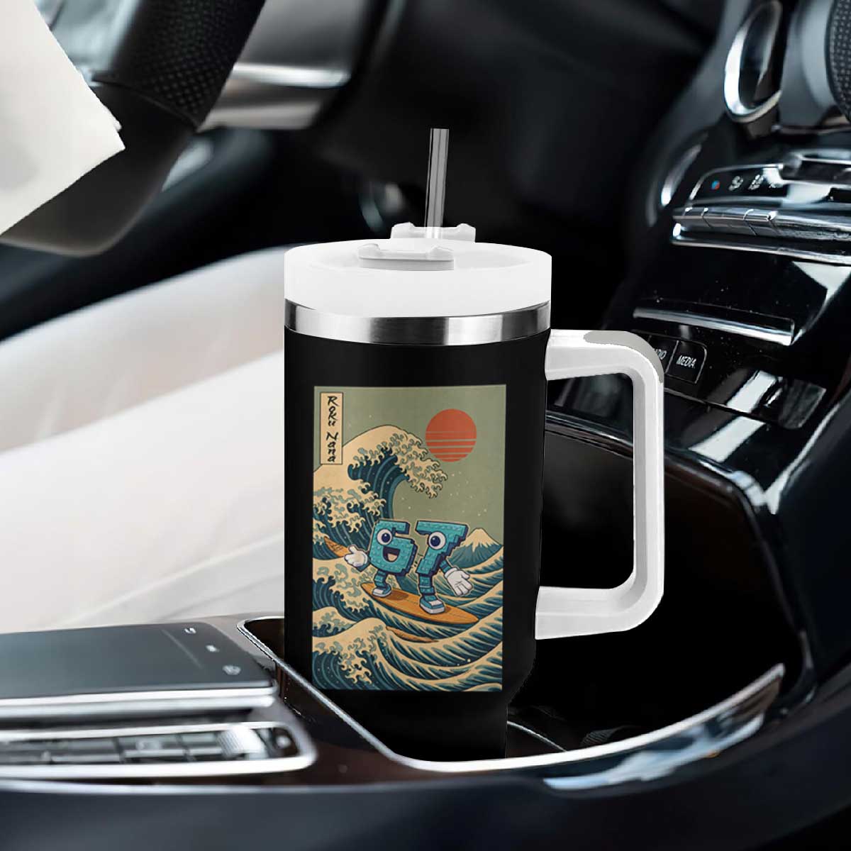 67 Surfing Japanese Tumbler With Handle Funny Great Wave Off Kanagawa Six Seven Brainrot Meme TS10 Print Your Wear