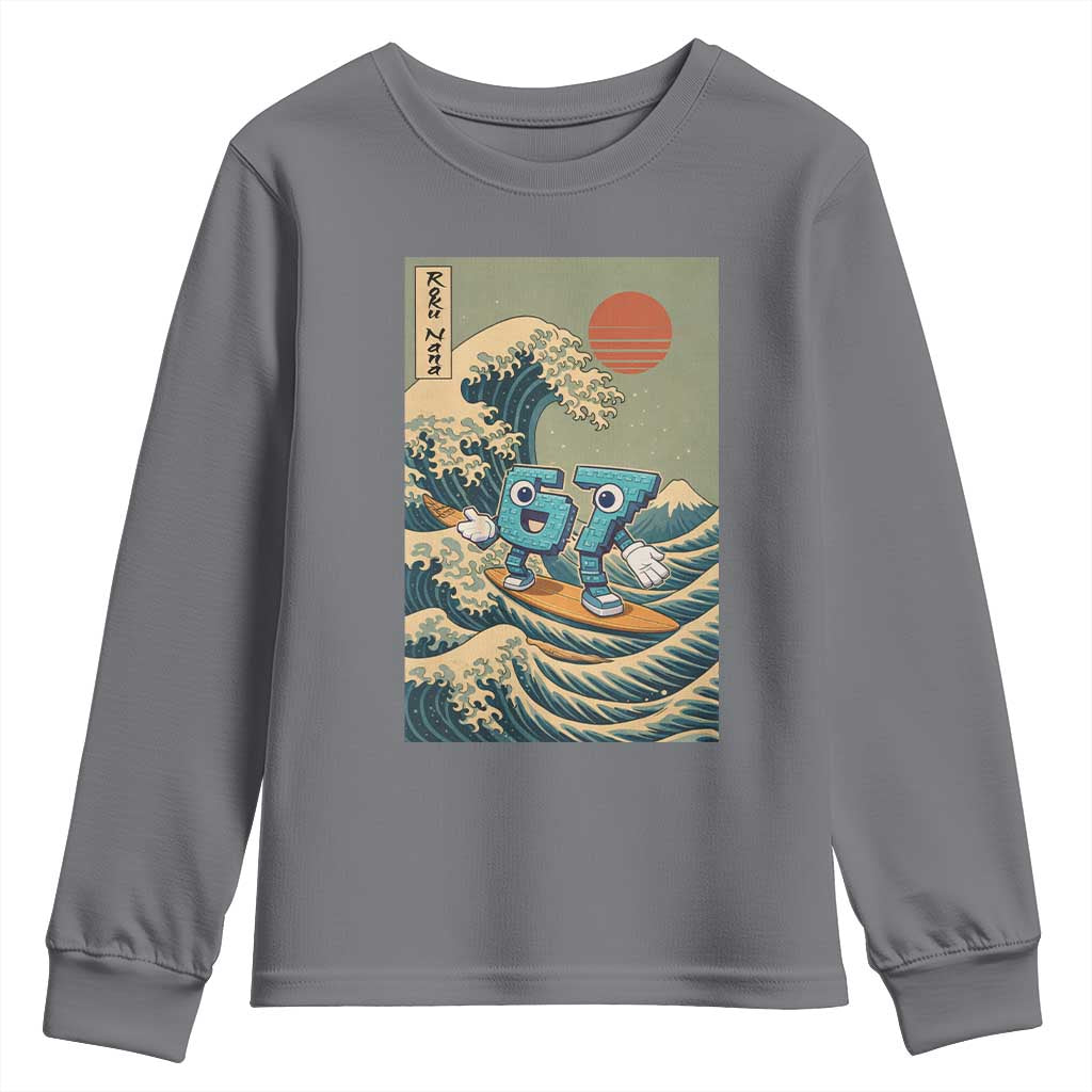 67 Surfing Japanese Youth Sweatshirt Funny Great Wave Off Kanagawa Six Seven Brainrot Meme TS10 Charcoal Print Your Wear
